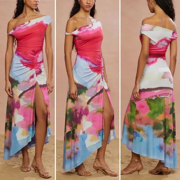AMUR Ella Printed Jersey Dress Sahara Sky 8 NWT AMUR Ella Printed Jersey Dress Sahara Sky 8 NWT